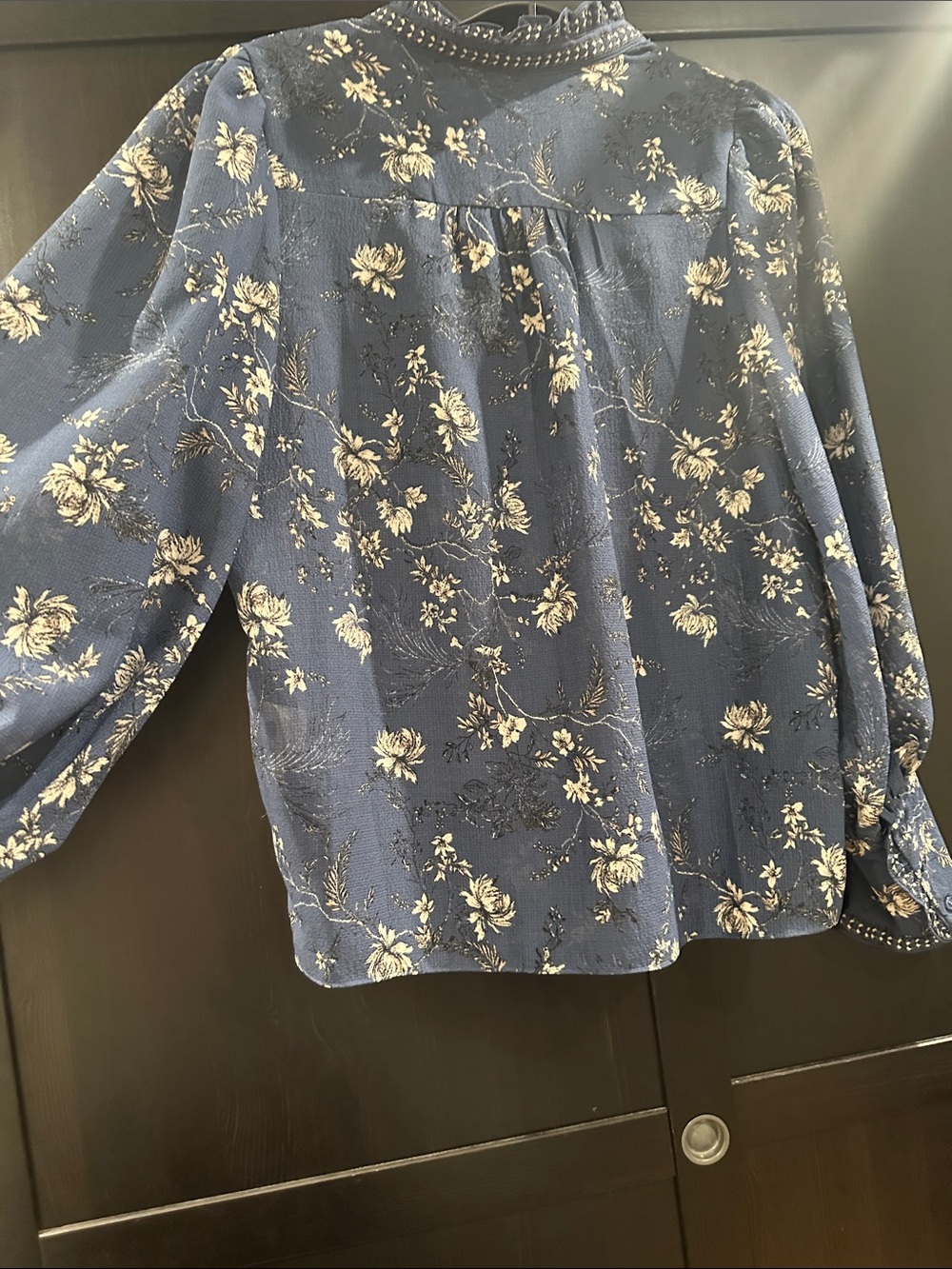 Max Studio Navy Floral V-Neck Button Blouse - Picture 10 of 13